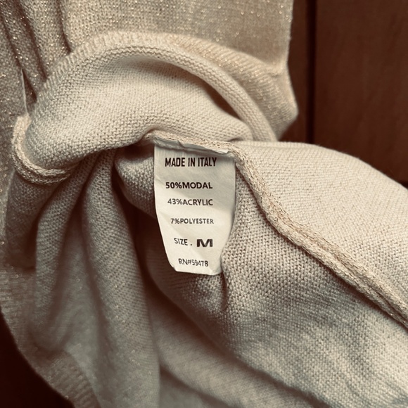 ALCHEMIA TRICOT 🇮🇹 Italy Women Long Sleeve Metallic Sweater Dress M White Gold - Picture 10 of 13